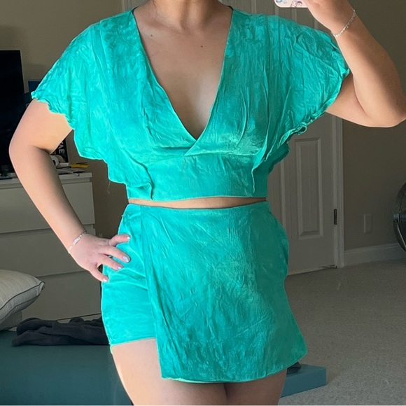 Forever 21 Teal Matching Set - Flutter Sleeves & Skort - Picture 1 of 16